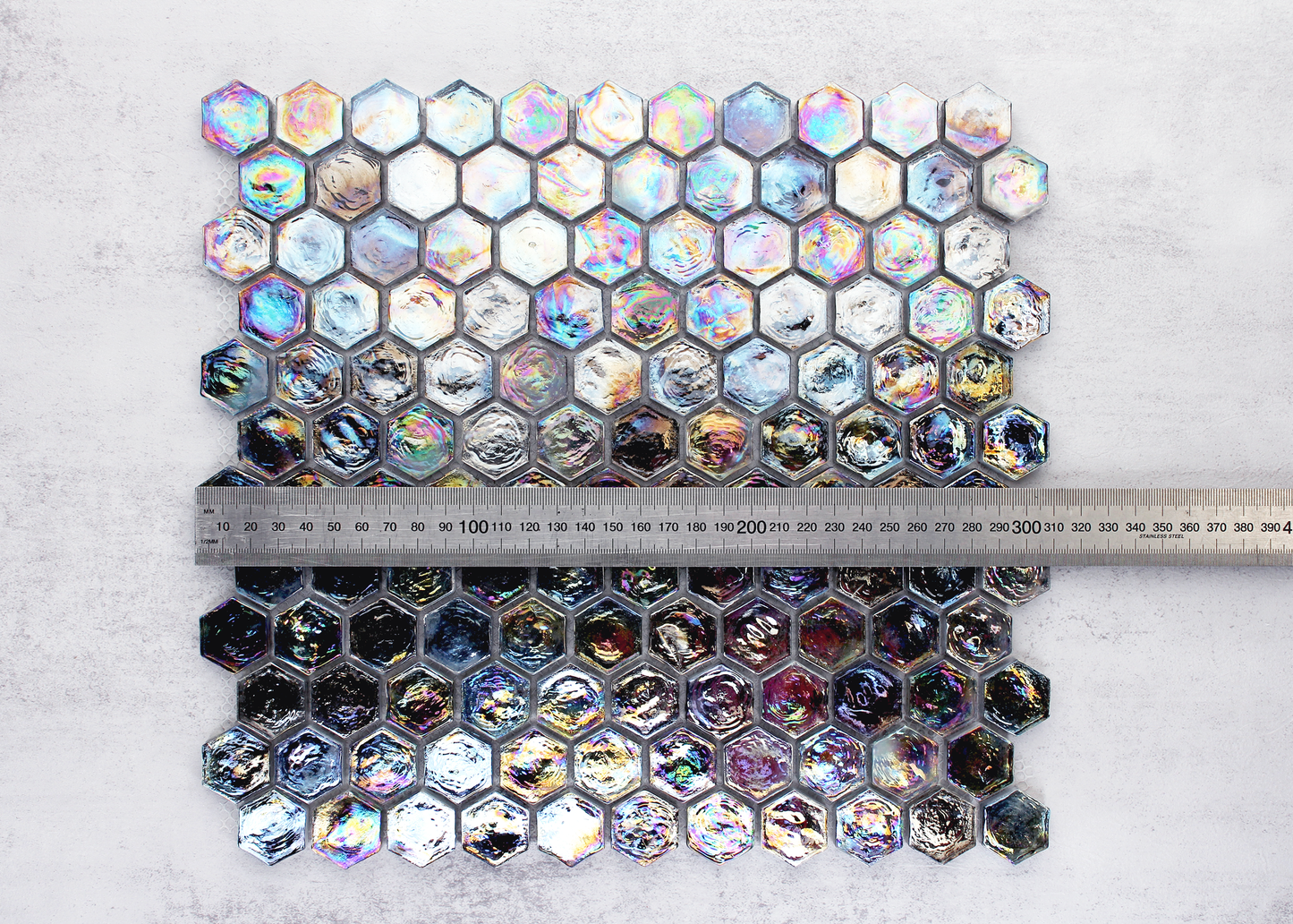 Black Metallic Rainbow Glass Hexagon-GLASS-Mosaic Mode