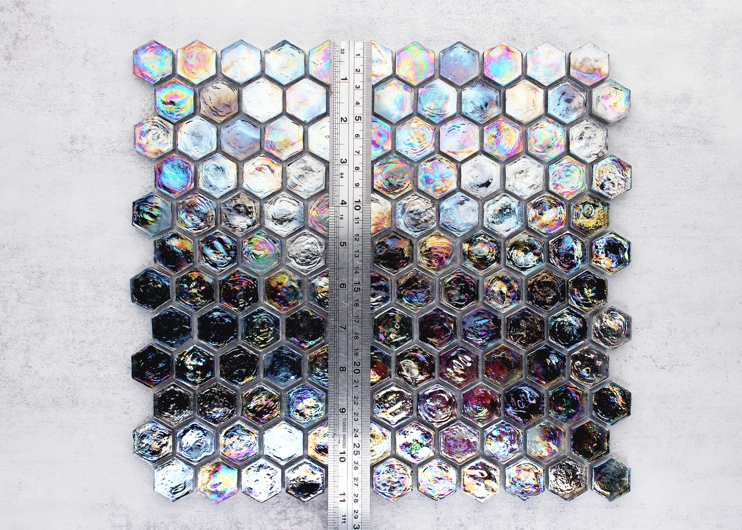 Black Metallic Rainbow Glass Hexagon-GLASS-Mosaic Mode