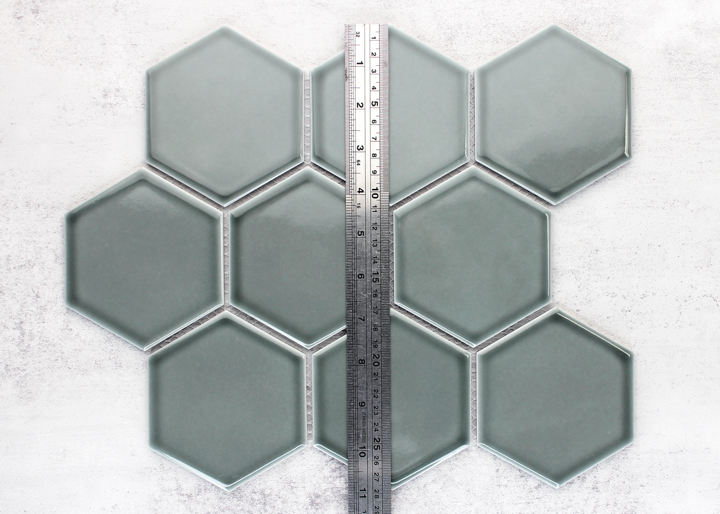 Water Green Gloss Large Hexagon-HEXAGON-Mosaic Mode