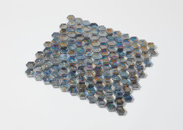 Black Metallic Rainbow Glass Hexagon-GLASS-Mosaic Mode