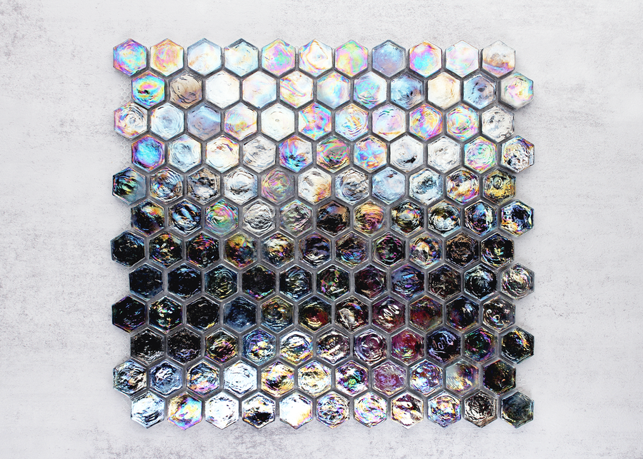 Black Metallic Rainbow Glass Hexagon-GLASS-Mosaic Mode