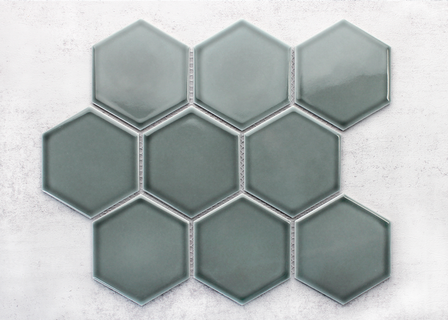 Water Green Gloss Large Hexagon-HEXAGON-Mosaic Mode