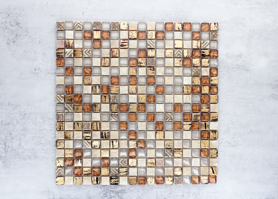 Bronze and Gold Crystal Glass Mix Square-DELUXE-Mosaic Mode