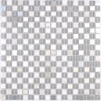 White Mixed Stainless Steel, Glass and Stone Squares-STONE MIX-Mosaic Mode