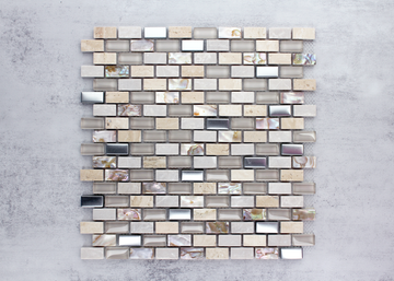 Beige Stone, Shell and Stainless Steel Brick-ELITE-Mosaic Mode